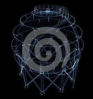 Spherical gas tank consisting of luminous lines and dots