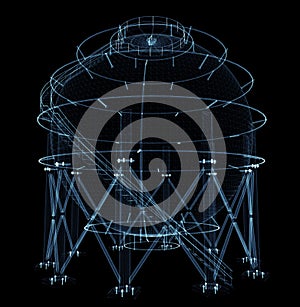 Spherical gas tank consisting of luminous lines and dots