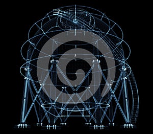 Spherical gas tank consisting of luminous lines and dots