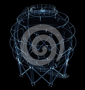 Spherical gas tank consisting of luminous lines and dots