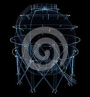 Spherical gas tank consisting of luminous lines and dots