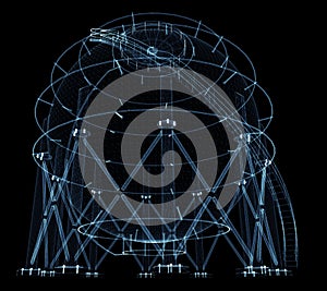 Spherical gas tank consisting of luminous lines and dots