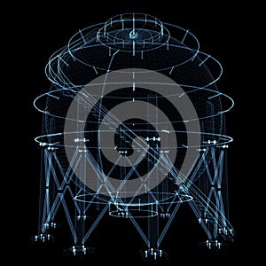 Spherical gas tank consisting of luminous lines and dots