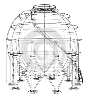 Spherical gas tank outline. Vector