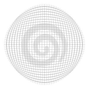Spherical, globular mesh, grid. Convex, bulbous, circular pattern. Lines forming a circle. Protrude, inflate distortion,
