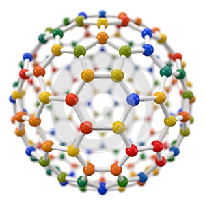 Spherical molecule model on white background.