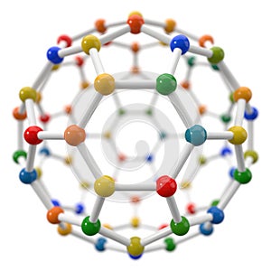 Spherical molecule model on white background.