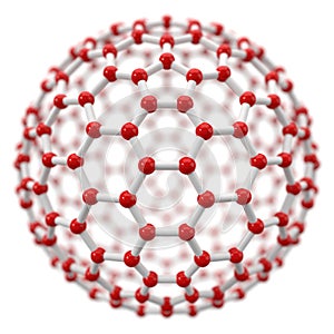 Spherical molecule model on white background.