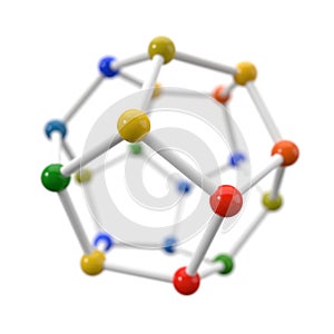Spherical molecule model on white background. 3d illustration.