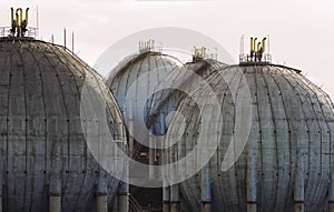 Spherical Natural Gas Tank in the Petrochemical Industry in daylight, Gijon, Asturias, Spain