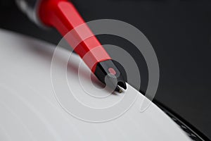 Spherical needle on vinyl record