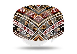 A spherical object adorned with intricate, symmetrical tribal