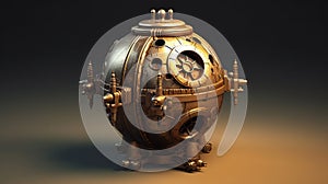 Spherical Old Brass Object with many details like Steampunk style - AI Generated