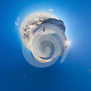 Spherical panorama 360 180 Mountain hiker to climb a mountain of