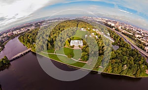 Spherical panorama of Elagin island in St. Petersburg, Russia.