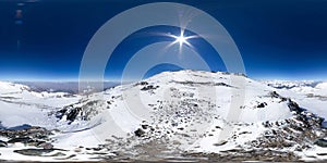 Spherical panorama of the Pamir mountain. Slope of Lenin Peak to an altitude of 7100 meters. Spherical panorama 360