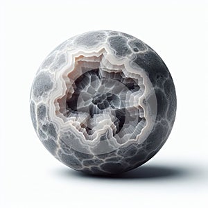 Spherical pebble with a grey color and a crackled texture reseb photo