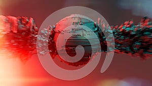 Spherical science fiction object with abstract elements pierced through