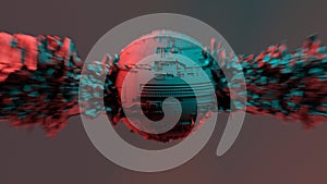 Spherical science fiction object with abstract elements pierced through