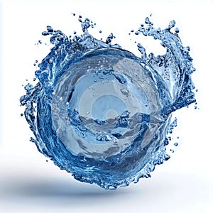 Spherical splash of blue liquid on a clean white surface view