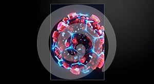 Spherical structure featuring a geometric framework composed of glowing blue