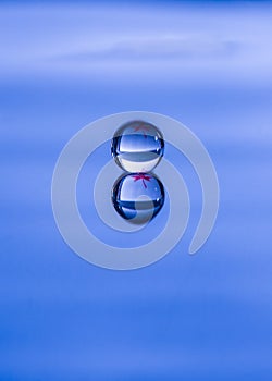 Spherical water droplet reflected