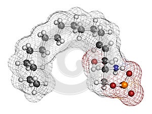 Sphingosine-1-phosphate S1P signaling molecule. 3D rendering. Atoms are represented as spheres with conventional color coding:.