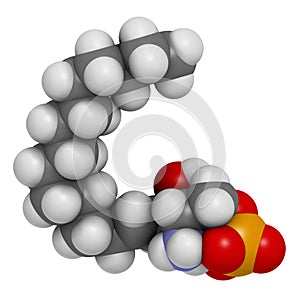 Sphingosine-1-phosphate (S1P) signaling molecule. 3D rendering. Atoms are represented as spheres with conventional color coding: