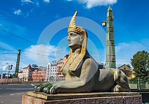 Sphinx of Egyptian bridge over the Fontanka river, Saint Petersb