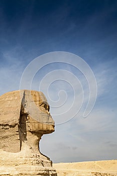 Sphinx in front of the Cheops pyramid, Giza, Egypt