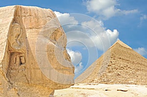 The Sphinx of Giza, with Pyramid II in background