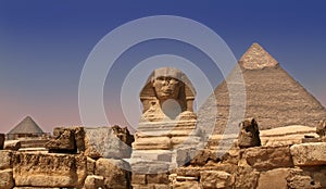 Sphinx Guarding a Pyramid