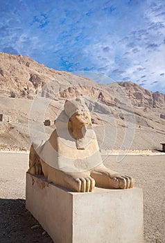 Sphinx of Hatshepsut from her Mortuary temple at Deir el-Bahri near Luxor, Egypt