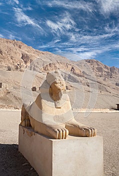 Sphinx of Hatshepsut from her Mortuary temple at Deir el-Bahri near Luxor, Egypt