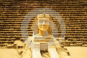 Sphinx model with pyramid background