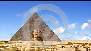 The Sphinx and Pyramid in Calm sky,Cairo,Egypt.