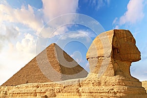 Sphinx and Pyramid of Chefren in Giza