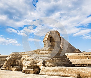 The Sphinx and the pyramid of Cheops in Giza Egipt