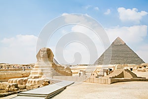 Sphinx and pyramid in Egypt