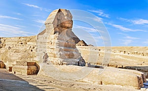Sphinx and pyramid of Giza  in Cairo, Egypt