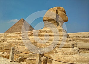 Sphinx and Pyramid of Keops in Egypt