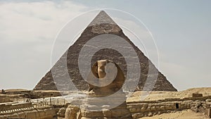 The sphinx and the pyramid of khafre at giza near cairo, egypt