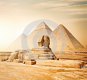 Sphinx and pyramids photo