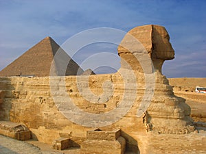 Sphinx and pyramids in Giza photo