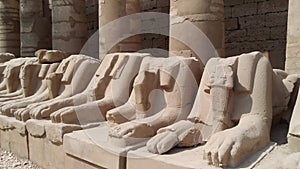 Sphinx sculpture with a ram`s head. Karnak in Luxor