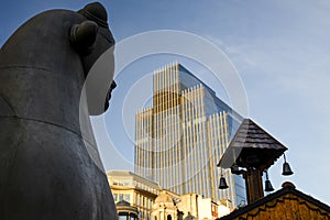 Sphinx statue and modern architecture at Victoria Square Birmingham city centre, England