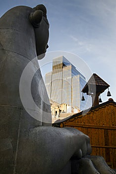 Sphinx statue and modern architecture at Victoria Square Birmingham city centre, England