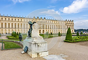 Sphinx statue and Versailles palace, Paris suburbs, France