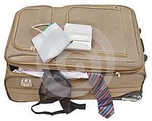 Sphygmometer on suitcase with tie and bra