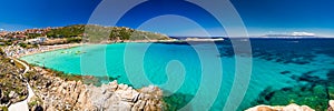 Spiaggia di Rena Bianca beach with red rocks and azure clear water, Santa Terasa Gallura, Costa Smeralda, Sardinia, Italy photo